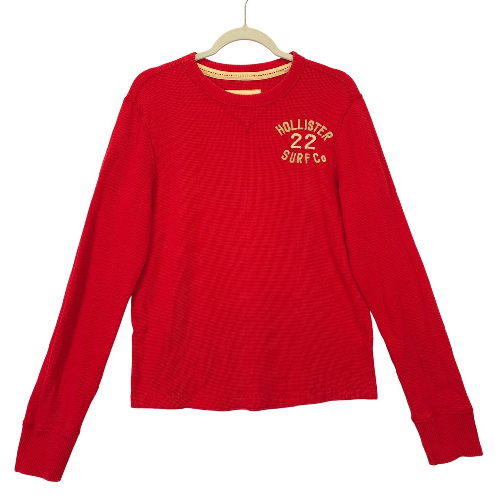 Hollister 22 Surf Co Red Waffle Knit Long Sleeve Thermal Shirt M Casual Preppy